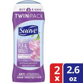 Suave Sweet Pea Antiperspirant Deodorant;  2.6 oz;  Twin Pack