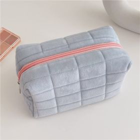 Plush Makeup Bag Checkered Cosmetic Bag Cosmetic Travel Bag Large Zipper Travel Toiletry Bag Portable Multi Functional Capacity Bag Cute Makeup Brushe (Color: Blue)