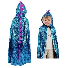 Dinosaur Cape Costume for Kids Hooded Robe Perfect for Halloween, Parties, and Cosplay (Color: Blue)