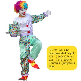 Halloween Adult Funny Circus Clown Naughty Cosplay Costumes For Men Women Carnival Christmas Party Clown Costume No Wig (Color: ZC-010, size: 5XL)