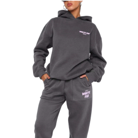 Hoodie-white Fox Outerwear -two Pieces Of Hoodie Suits Long -sleeved Hooded Outfit Set Jst (Color: Grey, size: L)