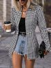 Plaid Pattern Open Front Jacket, Vintage Long Sleeve Outwear For Spring & Fall, Women's Clothing