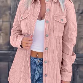 Solid Classic Fall & Winter Jacket, Casual Button Front Long Sleeve Outerwear, Women's Clothing (Color: Bright pink, size: S(4))