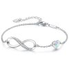 Infinity Heart Symbol Charm Link Bracelet for Women, 925 Sterling Silver Bracelet