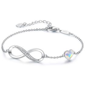 Infinity Heart Symbol Charm Link Bracelet for Women, 925 Sterling Silver Bracelet (Color: Colorful/Silver)