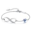 Infinity Heart Symbol Charm Link Bracelet for Women, 925 Sterling Silver Bracelet