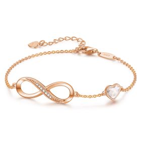 Infinity Heart Symbol Charm Link Bracelet for Women, 925 Sterling Silver Bracelet (Color: White/Gold)