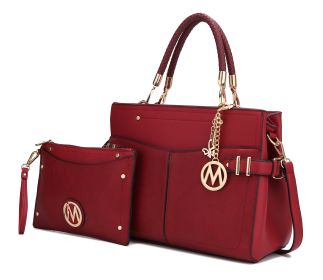 MKF Collection Tenna Satchel Handbag With Wallet Vegan Leather Crossover Womens Purse by Mia k (Color: Red Wine, Material: Vegan Leather)