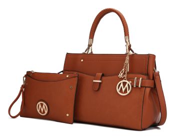 MKF Collection Tenna Satchel Handbag With Wallet Vegan Leather Crossover Womens Purse by Mia k (Color: Cognac, Material: Vegan Leather)