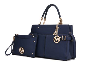 MKF Collection Tenna Satchel Handbag With Wallet Vegan Leather Crossover Womens Purse by Mia k (Color: Navy, Material: Vegan Leather)