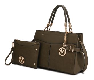 MKF Collection Tenna Satchel Handbag With Wallet Vegan Leather Crossover Womens Purse by Mia k (Color: Olive, Material: Vegan Leather)