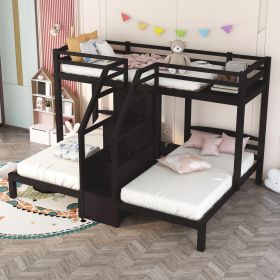 Twin over Twin & Twin Bunk Bed with Built-in Staircase and Storage Drawer (Color: Espresso)