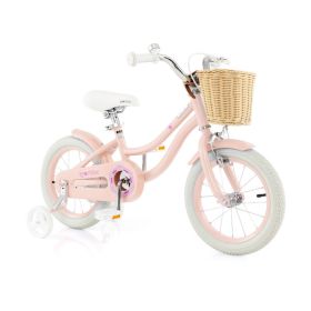 14" Kid's Bike with Training Wheels and Adjustable Handlebar Seat (Color: Pink)