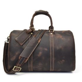 The Brandt Weekender | Small Leather Duffle Bag (Color: Dark Brown)