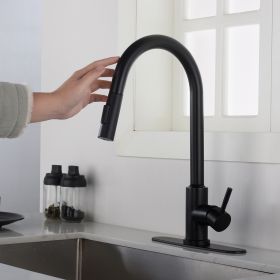 Touch Kitchen Faucet with Pull Down Sprayer; Single Handle High Arc  Pull out Kitchen Faucet; Single Level Stainless Steel Kitchen Sink Faucets with P (Color: Matte Black)