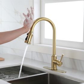 Touch Kitchen Faucet with Pull Down Sprayer,Single Handle High Arc  Pull out Kitchen Faucet,Single Level Stainless Steel Kitchen Sink Faucets with Pul (Color: Brushed Gold)