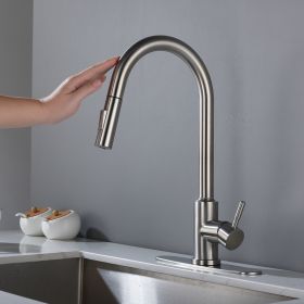 Touch Kitchen Faucet with Pull Down Sprayer; Single Handle High Arc  Pull out Kitchen Faucet; Single Level Stainless Steel Kitchen Sink Faucets with P (Color: Brushed Nickel)