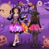 Girls' Light-Up Witch Costume 5-Piece Halloween Set Carnival Party