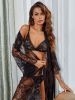 Sexy Lingerie Sheer Mesh Deep V Plunge Lace up Comfortable Outerwear Gown Uniform Suit